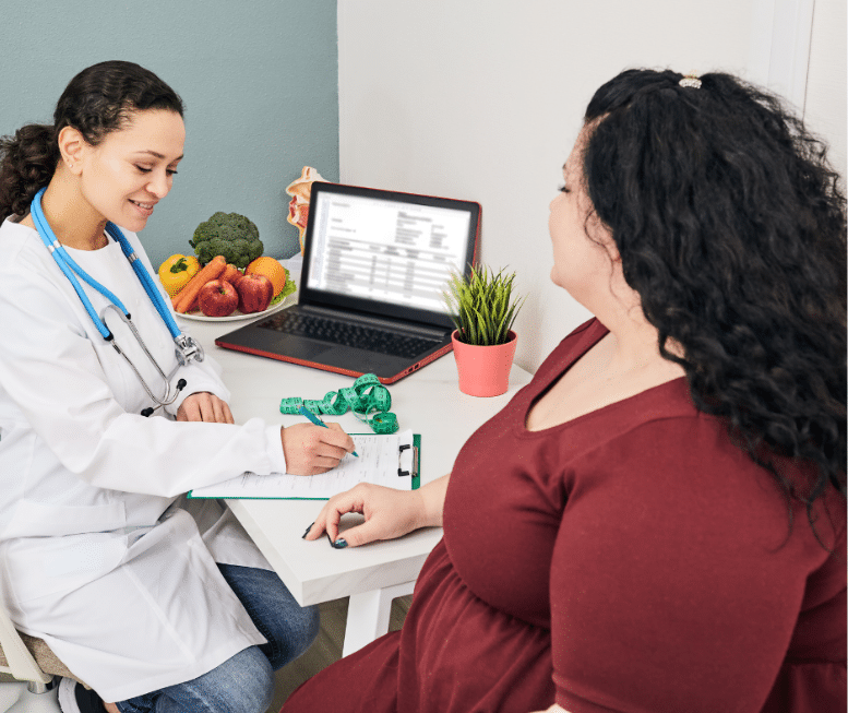 Doctor talking with an obese patient