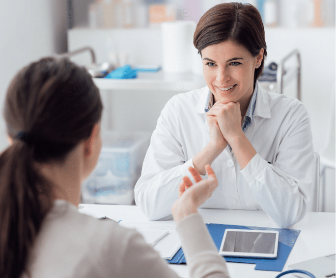 nurse talking to a patient about ozempic