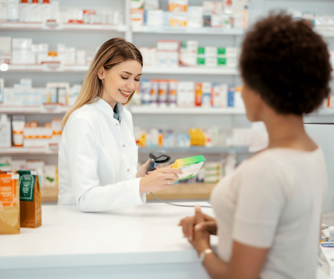 Woman buying Ozempic in a pharmacy